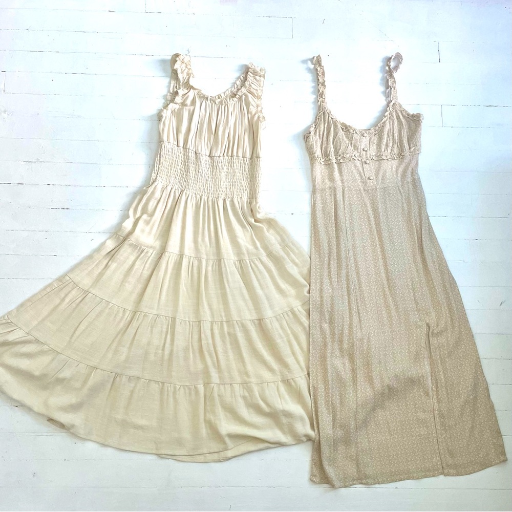 Two off-white/cream summer dresses xs/small vintage-style midi